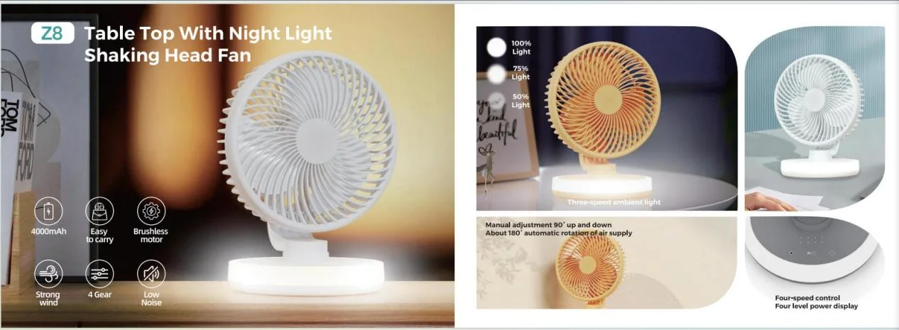 HZ-Z8 Z8 Table Top Shaking Head Fan with Night Light